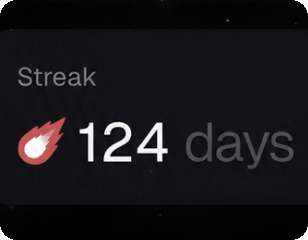 Streaks and Badges, a 124 day meditation streak